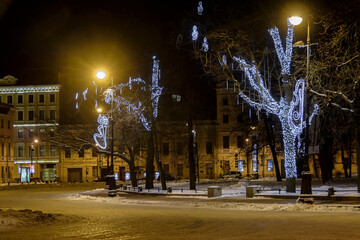New Year's illumination on the streets of St. Petersburg.