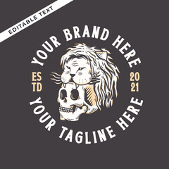 the lion bite a skull head vector illustration
