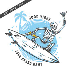 the skeleton surfing vector illustration