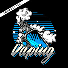 blue vape logo vector illustration with editable text