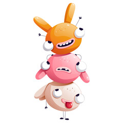 Fototapeta premium Funny round monsters climbed on top of each other - Vector Illustration