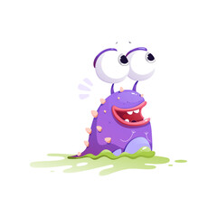 Funny cute purple monster with green slime and huge eyes - Vector Illustration