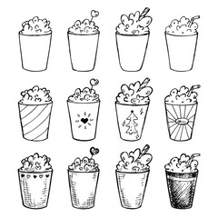 Cute milkshake illustration. Simple cup clipart. Pretty drink doodle set