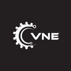 Obraz premium WNE letter technology logo design on black background. WNE creative initials letter IT logo concept. WNE setting shape design. 