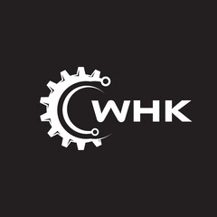 WHK letter technology logo design on black background. WHK creative initials letter IT logo concept. WHK setting shape design.
