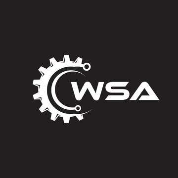 WSA letter technology logo design on black background. WSA creative initials letter IT logo concept. WSA setting shape design.
