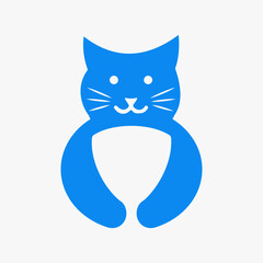 Cat Shield Logo Negative Space Concept Vector Template. Cat Holding Shield Symbol