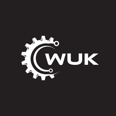 WUK letter technology logo design on black background. WUK creative initials letter IT logo concept. WUK setting shape design.
