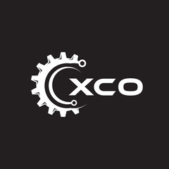 XCO letter technology logo design on black background. XCO creative initials letter IT logo concept. XCO setting shape design.

