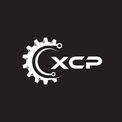 XCP letter technology logo design on black background. XCP creative initials letter IT logo concept. XCP setting shape design.
