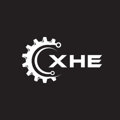 XHE letter technology logo design on black background. XHE creative initials letter IT logo concept. XHE setting shape design.
