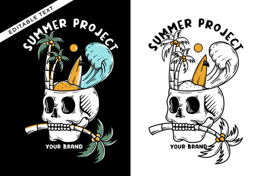 the summer party on the skull head vector illustration