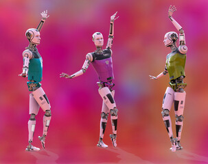 Robot ballet dancers, 3D illustration