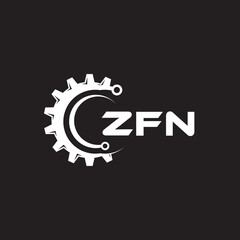 Fototapeta na wymiar ZFN letter technology logo design on black background. ZFN creative initials letter IT logo concept. ZFN setting shape design. 