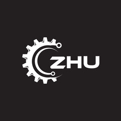 ZHU letter technology logo design on black background. ZHU creative initials letter IT logo concept. ZHU setting shape design.
