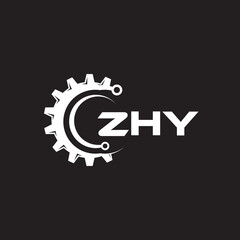 ZHY letter technology logo design on black background. ZHY creative initials letter IT logo concept. ZHY setting shape design.
