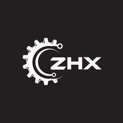 ZHX letter technology logo design on black background. ZHX creative initials letter IT logo concept. ZHX setting shape design.
