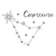 Constellation of capricorn. Black and white stars on a white 