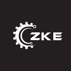 ZKE letter technology logo design on black background. ZKE creative initials letter IT logo concept. ZKE setting shape design.
