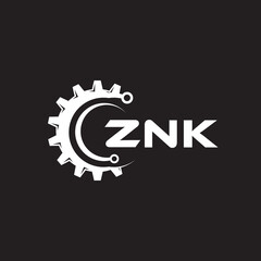 Fototapeta na wymiar ZNK letter technology logo design on black background. ZNK creative initials letter IT logo concept. ZNK setting shape design. 