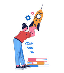 Innovation product and creative idea implementation. Startup launch and entrepreneurship concept flat vector illustration isolated on white background.