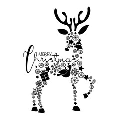 Vector christmas icon  with text Merry Christmas and deer on white background. Simple template for christmas card