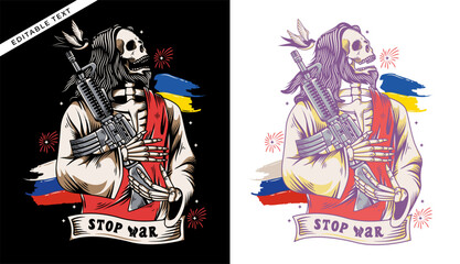 the skeleton holding the weapon vector illustration