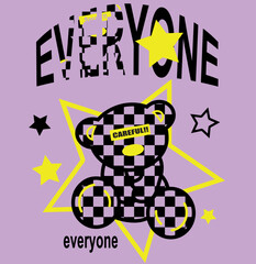 Bear pattern in the star, dress pattern for girls and babies, patterns, prints, knitting, textiles. Vector draw Teddy Bear. Doodle vector illustration. For T-Shirt graphic design.