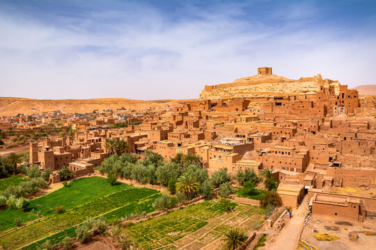 Amazing view of Kasbah Ait Ben Haddou near Ouarzazate in the Atlas Mountains of Morocco. UNESCO World Heritage Site since 1987. Artistic picture. Beauty world.