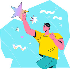 Business goal and achievement success concept. Man holding a star as business metaphor of career achievements and victory in rivalry.