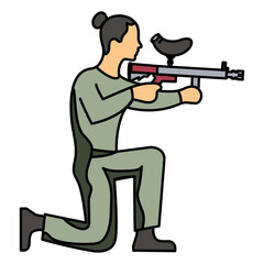 Frontman vector color icon design, Shooting sport symbol, extreme sports Sign, skeet shooting and trapshooting stock illustration, player using a Spyder paintball marker Concept