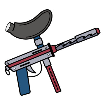Paint Gun with Hoppers vector color icon design, Shooting sport symbol, extreme sports Sign, skeet shooting and trapshooting stock illustration, Paintball marker Concept