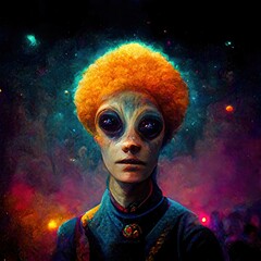Portrait of a man from outer space during spiritual journey insight. Psychedelic surreal style.LSD experience. Digital painting illustration.  - obrazy, fototapety, plakaty