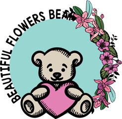 Beautiful flowers bear. Flower pattern and black color text. Turquoise/Green background within the ring.