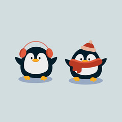 Image of winter penguins. Vector image on a blue background.