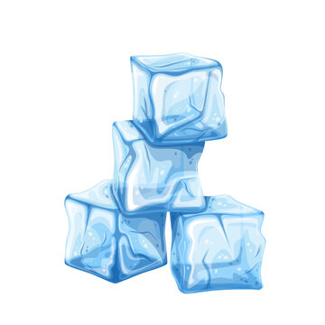 Heap Of Ice Cubes Vector Illustration. Cartoon Isolated Pile Of Transparent Crystal Freeze Blocks Using For Freshness Of Drink, Juice, Cocktail Or Water In Glass, Group Of Iced Pieces Of Square Form