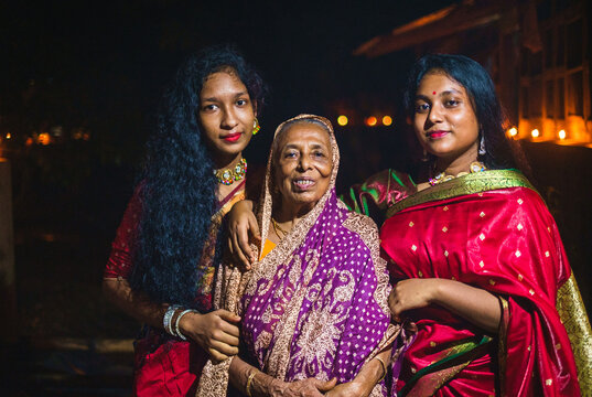 South Asian Hindu Religious Aged Grandmother With Her Grandchild 