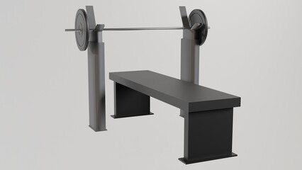Black barbell bench with two plates on the neck