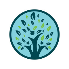 Human Education Tree Concept Logo Design Template. Students with Graduation Cap logo vector.