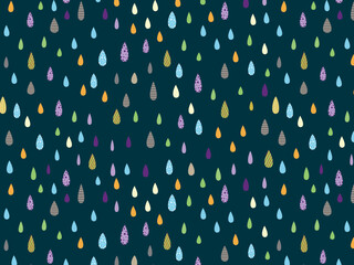 Rainy day pattern on blue background