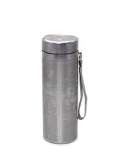 metal thermos on a white background