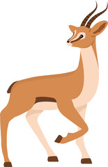 Cute african antelope. Gazelle with horns on white background. Mammal animal. Vector illustration in flat cartoon style.