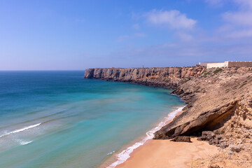 Fototapeta na wymiar Fort and cliffs at Cabo de São Vicente, Sagres, Algarve, Portugal