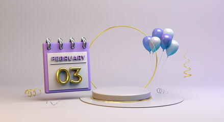 Celebration 03 February with balloon and podium background