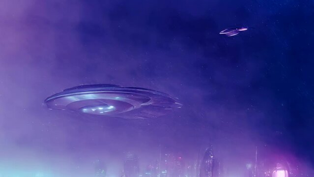 Animation of an oil painting of futuristic landscape with a station in retro sci fi drawings. Digital image painted alien planet in surreal style.