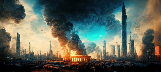 The city after war in the future . cocnept art - obrazy, fototapety, plakaty