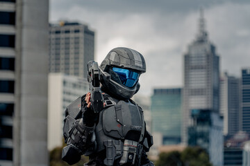 Cosplay of soldier of the future - obrazy, fototapety, plakaty
