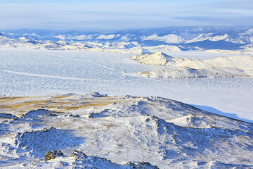 winter landscape olkhon island, lake baikal travel russia