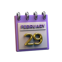 29 February monthly calendar 3D rendering