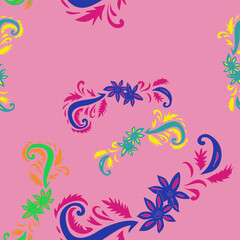 Seamless stylized colored floral  . Hand drawn.